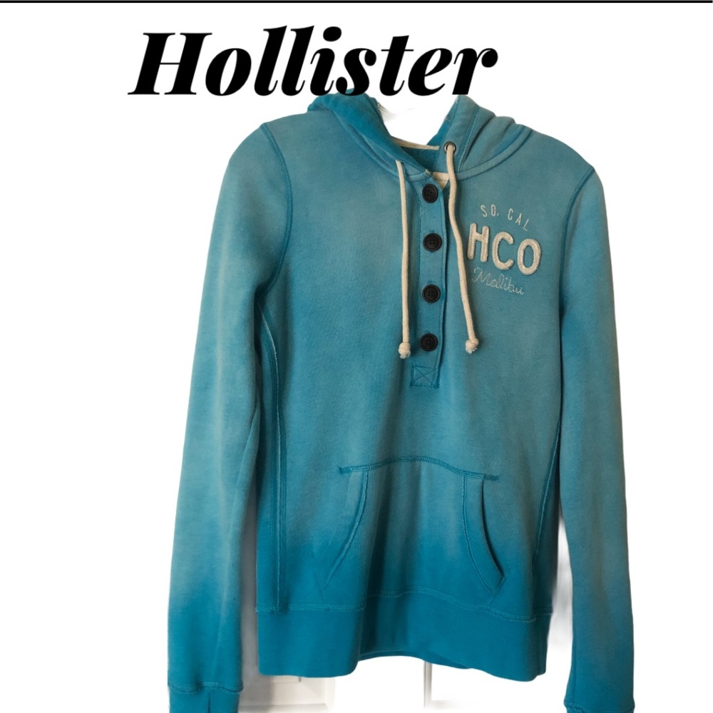 Hollister Quarter Button Hoodie Blue Youth L
